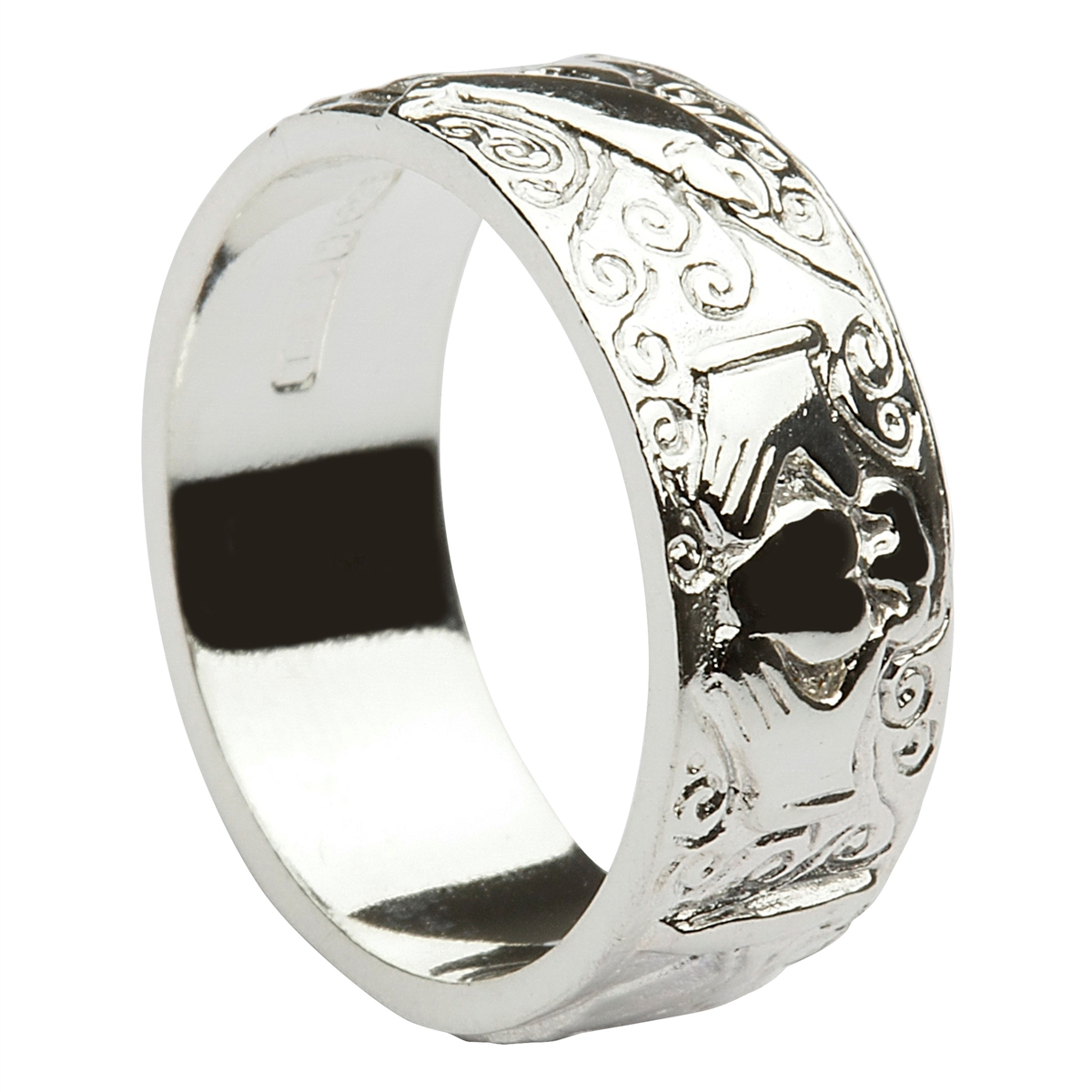14K White 14.5x10.5 mm Ladies Claddagh Ring – Balacia