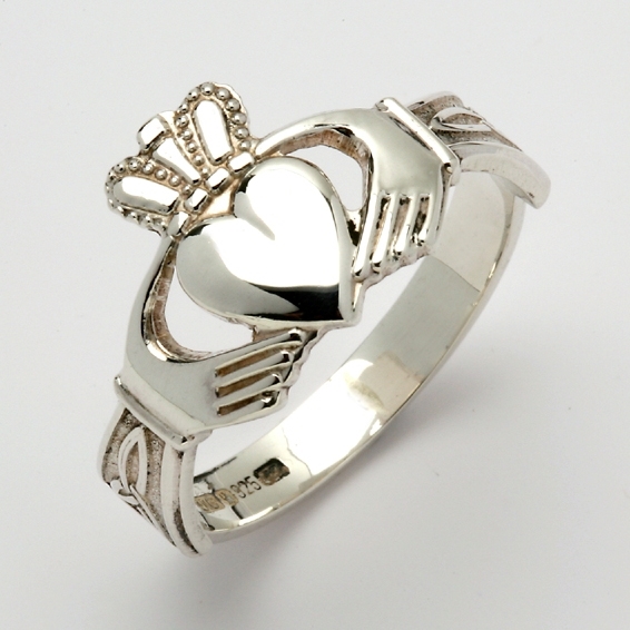 Mens 14k Gold Claddagh Ring Engraved with Love Loyalty and Friendship